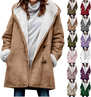 Sherpa Fleece Lined Jacket For Women 2024 Winter Warm Shearling Coat Casual Loose Plus Size Hooded Jackets With Pocket