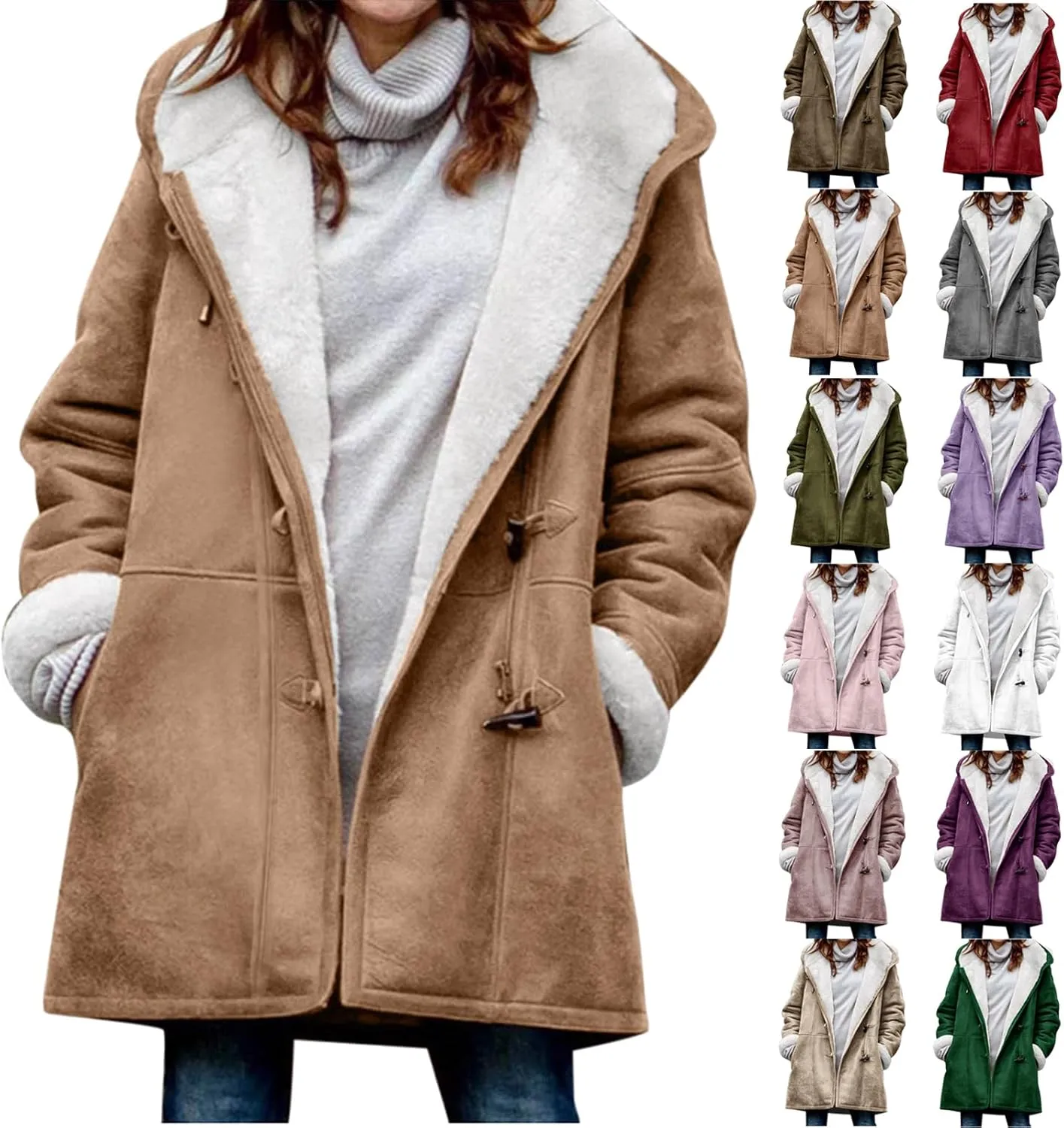 Sherpa Fleece Lined Jacket For Women 2024 Winter Warm Shearling Coat Casual Loose Plus Size Hooded Jackets With Pocket