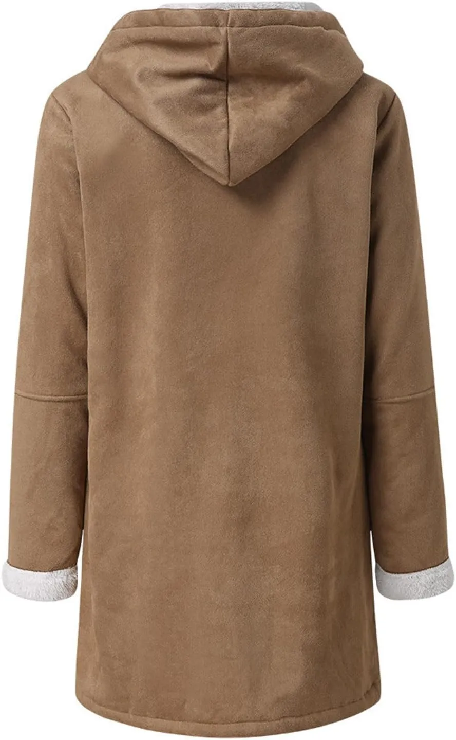 Sherpa Fleece Lined Jacket For Women 2024 Winter Warm Shearling Coat Casual Loose Plus Size Hooded Jackets With Pocket