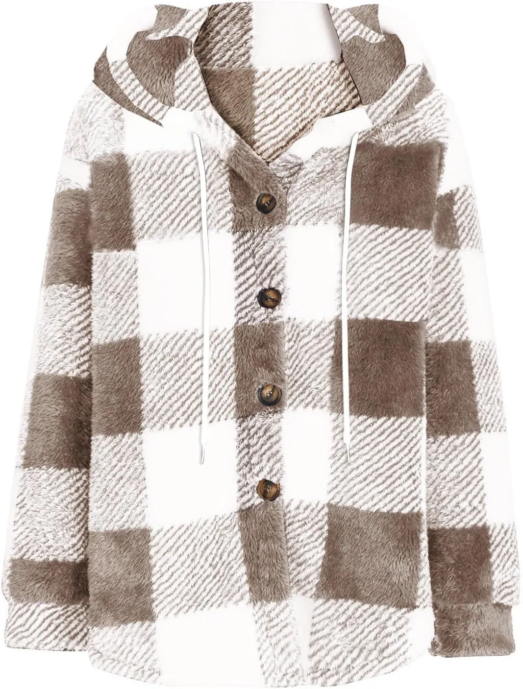 Sherpa Hoodie Jacket For Women 2024 Fashion Plaid Button Down Hooded Fleece Jackets Loose Plus Size Shearling Coat