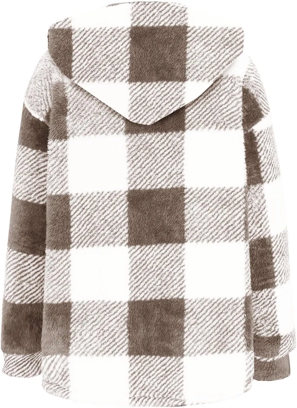 Sherpa Hoodie Jacket For Women 2024 Fashion Plaid Button Down Hooded Fleece Jackets Loose Plus Size Shearling Coat
