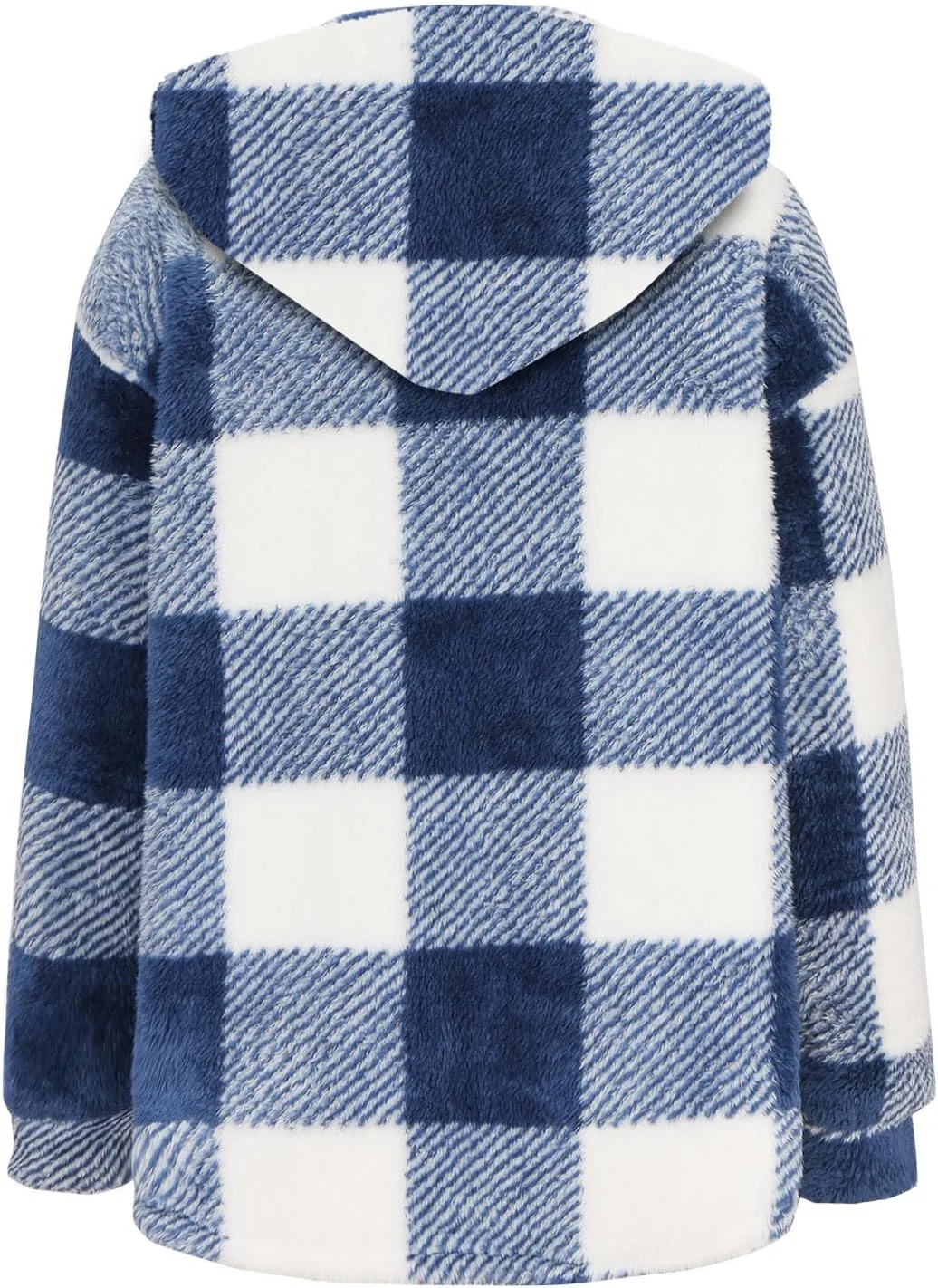 Sherpa Hoodie Jacket For Women 2024 Fashion Plaid Button Down Hooded Fleece Jackets Loose Plus Size Shearling Coat