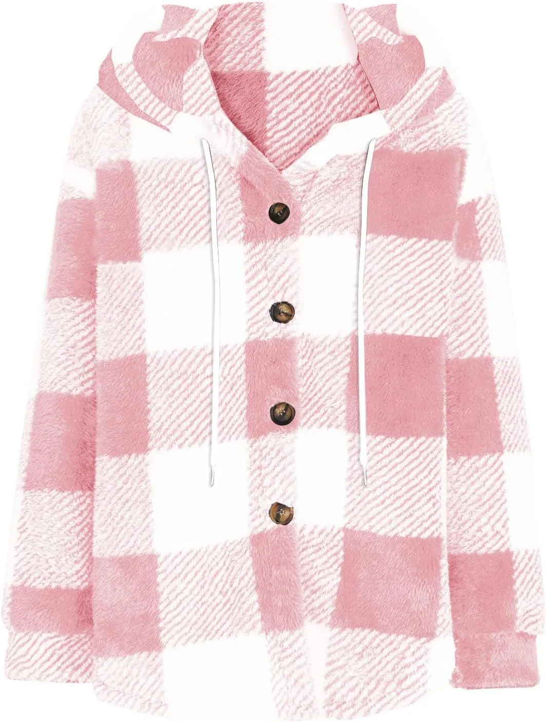 Sherpa Hoodie Jacket For Women 2024 Fashion Plaid Button Down Hooded Fleece Jackets Loose Plus Size Shearling Coat