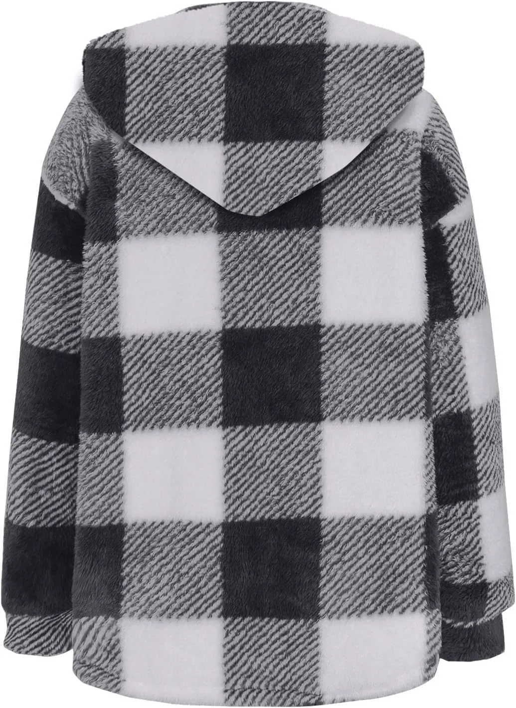 Sherpa Hoodie Jacket For Women 2024 Fashion Plaid Button Down Hooded Fleece Jackets Loose Plus Size Shearling Coat