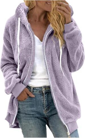 Sherpa Jacket Women 2024 Plus Size Zip Up Hooded Fuzzy Fleece Fluffy Coat Cozy Warm Winter Casual Shearling Coats