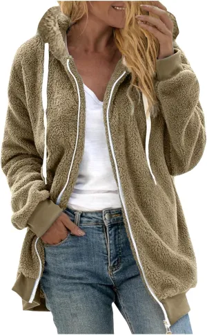 Sherpa Jacket Women 2024 Plus Size Zip Up Hooded Fuzzy Fleece Fluffy Coat Cozy Warm Winter Casual Shearling Coats