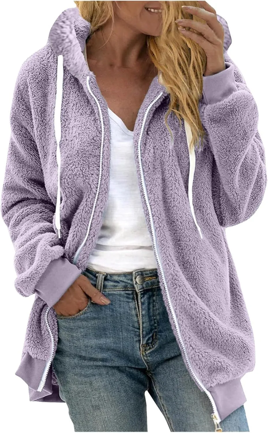 Sherpa Jacket Women 2024 Plus Size Zip Up Hooded Fuzzy Fleece Fluffy Coat Cozy Warm Winter Casual Shearling Coats