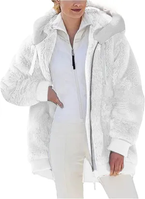 Sherpa Jackets For Women Fuzzy Fleece Teddy Coat Color Block Faux Shearling Cardigan Warm Hooded Zip Up Outwear