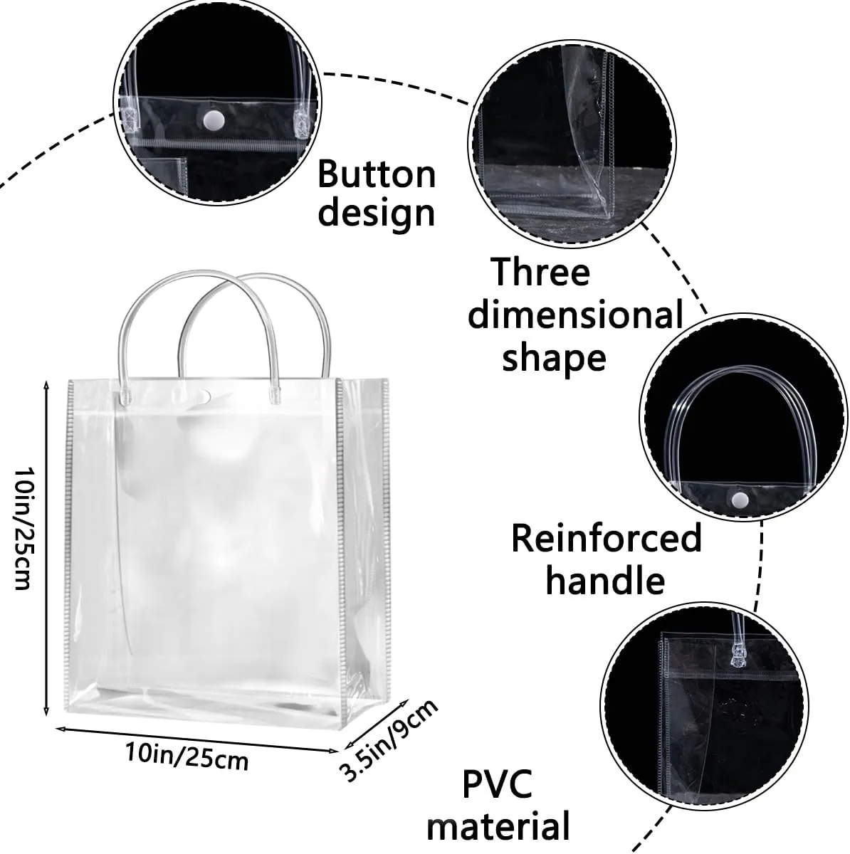 SHIPKEY 10 Pack 10”x3.5”x10” Clear Gift Bags, Portable Gift Bag with Handles, Waterproof Cosmetic Bags, Clear Makeup Shopping Bag for Birthdays (25x9x25cm)