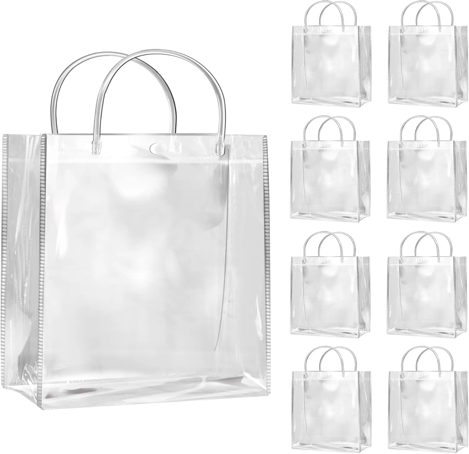 SHIPKEY 10 Pack 10”x3.5”x10” Clear Gift Bags, Portable Gift Bag with Handles, Waterproof Cosmetic Bags, Clear Makeup Shopping Bag for Birthdays (25x9x25cm)
