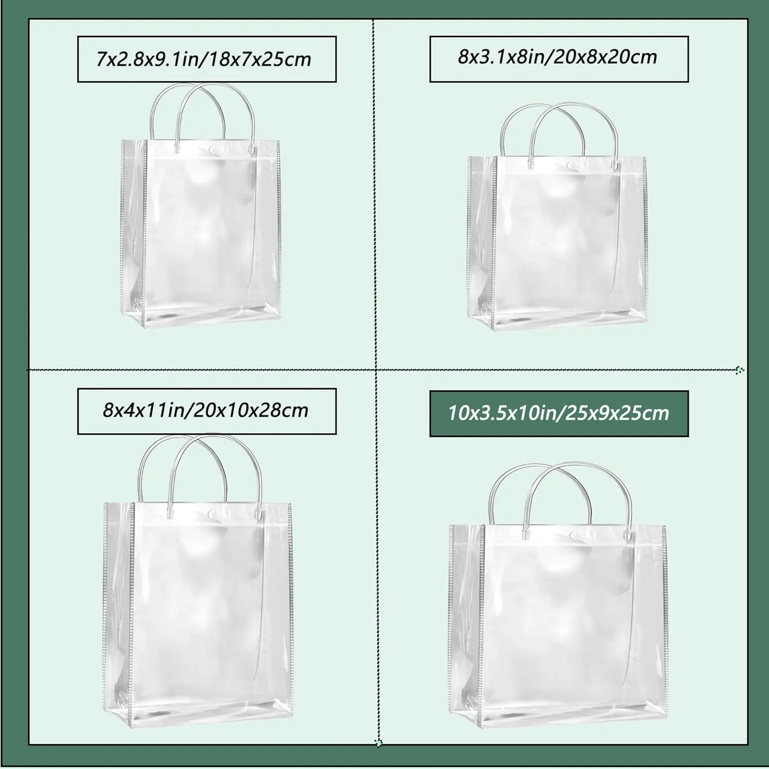 SHIPKEY 10 Pack 10”x3.5”x10” Clear Gift Bags, Portable Gift Bag with Handles, Waterproof Cosmetic Bags, Clear Makeup Shopping Bag for Birthdays (25x9x25cm)