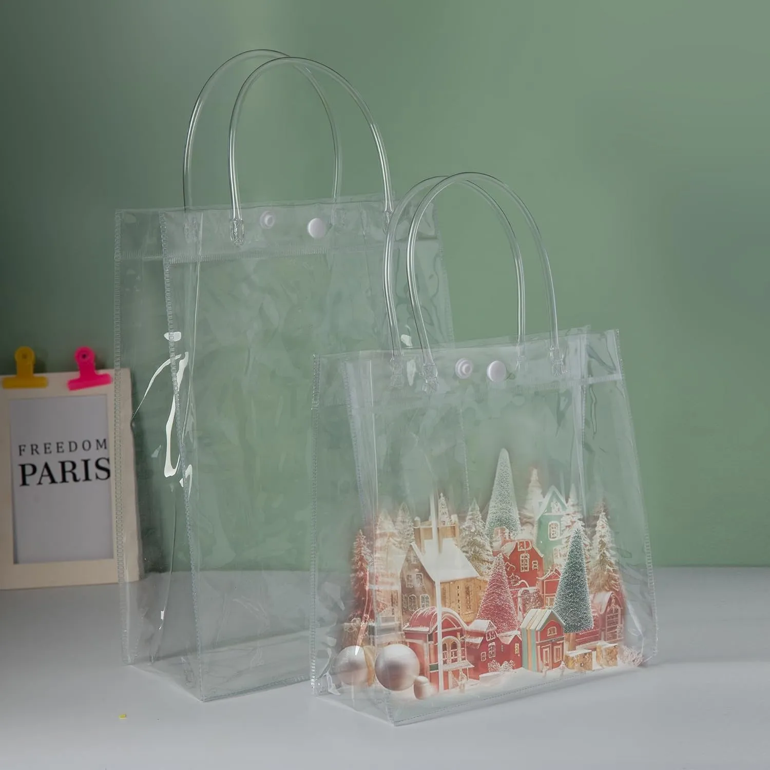 SHIPKEY 10 Pack 10”x3.5”x10” Clear Gift Bags, Portable Gift Bag with Handles, Waterproof Cosmetic Bags, Clear Makeup Shopping Bag for Birthdays (25x9x25cm)