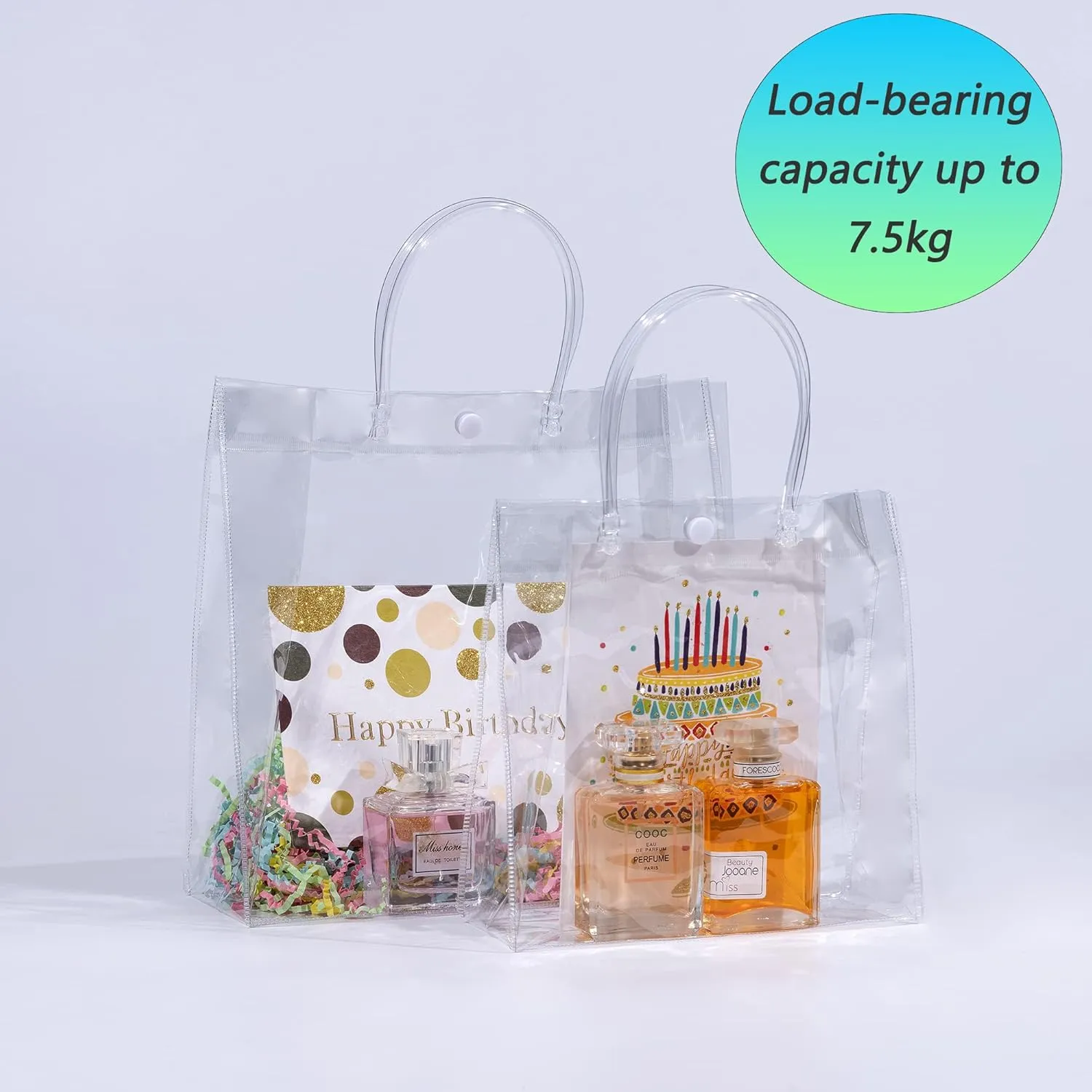 SHIPKEY 10 Pack 10”x3.5”x10” Clear Gift Bags, Portable Gift Bag with Handles, Waterproof Cosmetic Bags, Clear Makeup Shopping Bag for Birthdays (25x9x25cm)