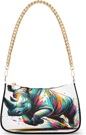 Shoulder Bags for Women Multi Colored Rhino Hobo Tote Handbag Small Clutch Purse with Zipper Closure