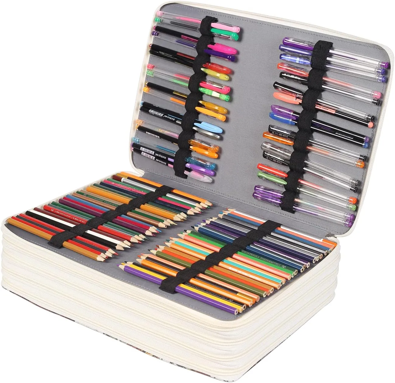 Shulaner Pencil Case Slot Holds 500 Colored Pencils or 340 Color Gel Pens with Zipper Closure Large Capacity Retro Style Element Pattern Pen Organizer Bag with Shoulder Strap (Brown)