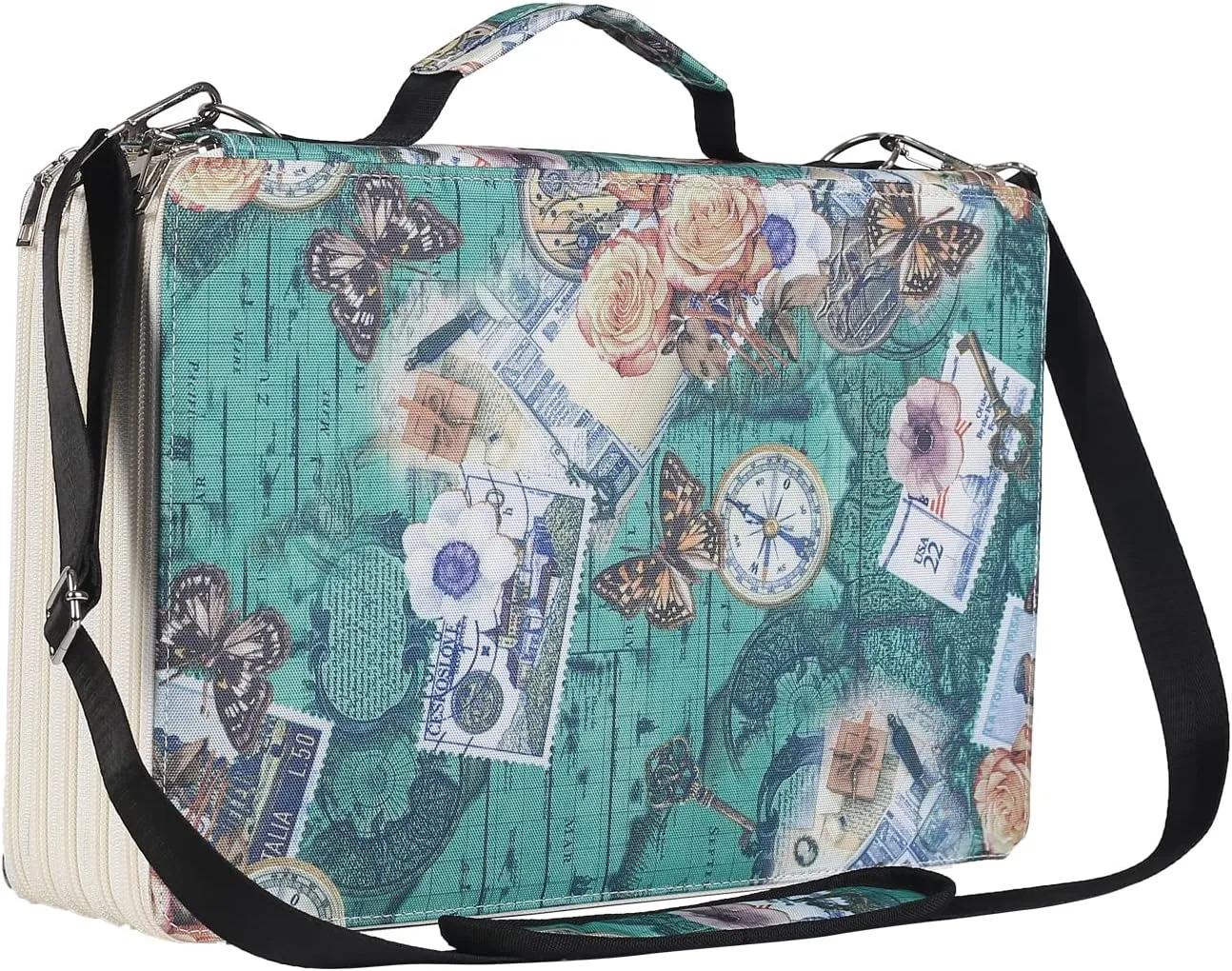 Shulaner Pencil Case Slot Holds 500 Colored Pencils or 340 Color Gel Pens with Zipper Closure Large Capacity Retro Style Element Pattern Pen Organizer Bag with Shoulder Strap (Green Compasses)
