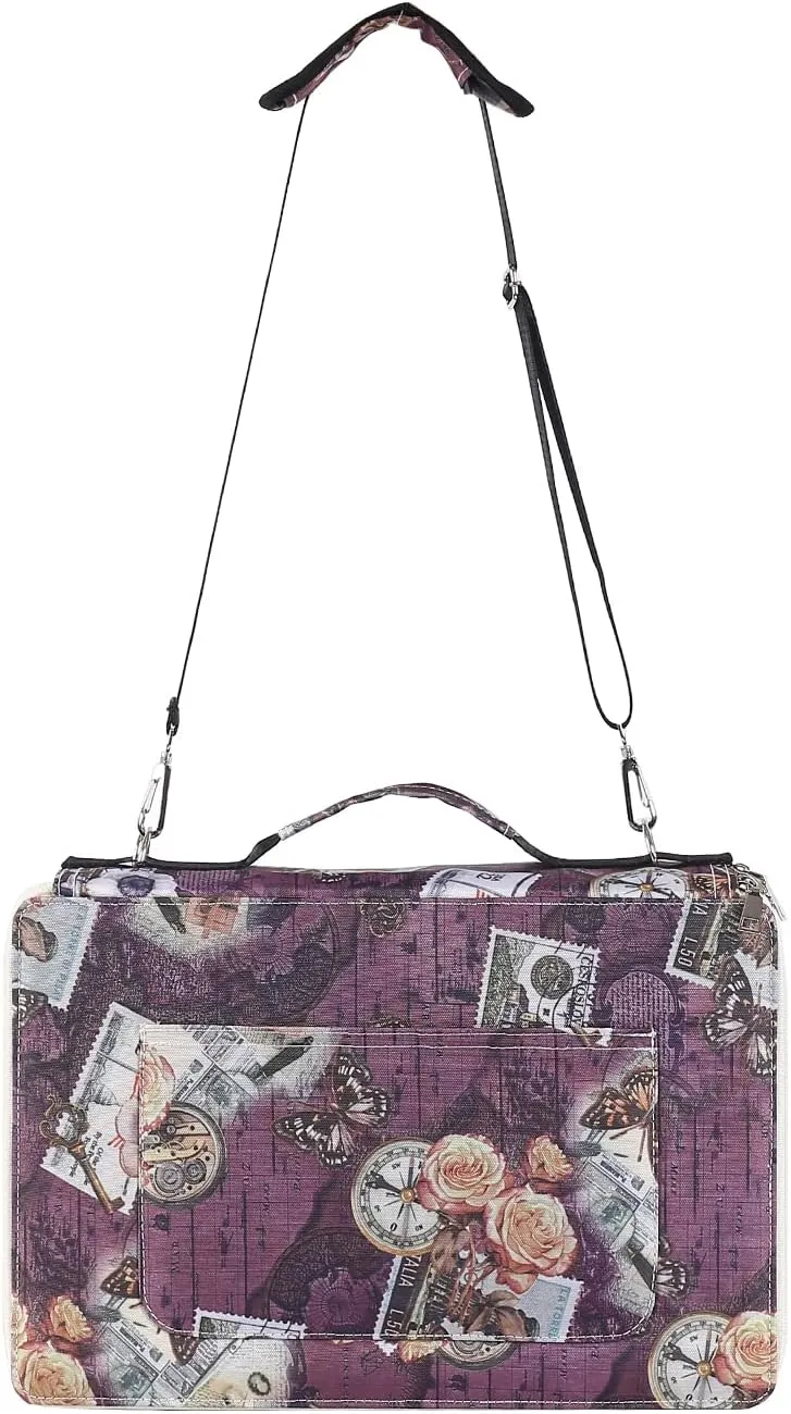Shulaner Pencil Case Slot Holds 500 Colored Pencils or 340 Color Gel Pens with Zipper Closure Large Capacity Retro Style Element Pattern Pen Organizer Bag with Shoulder Strap (Purple - Compasses)