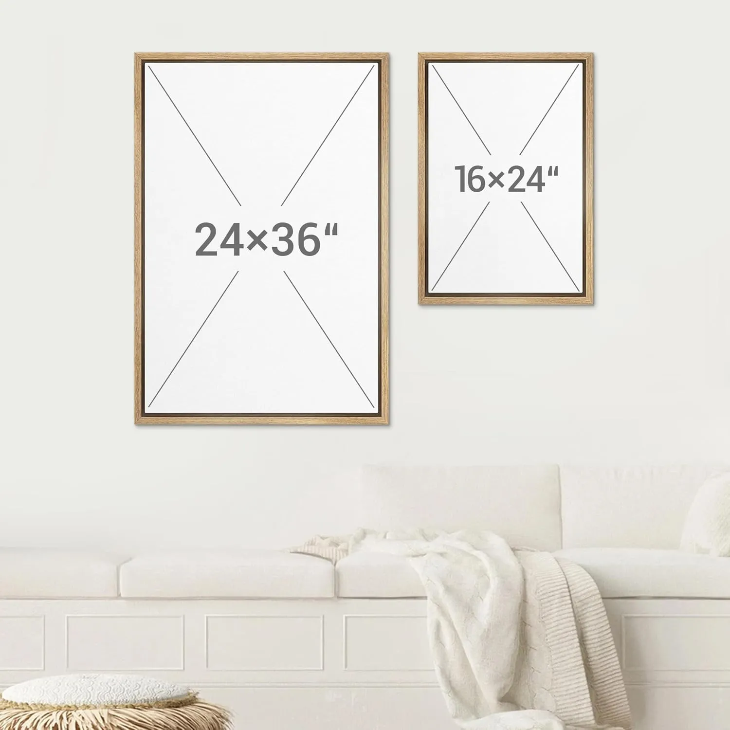 SIGNWIN Framed Canvas Print Wall Art Set Geometric Stripe Pattern Landscapes Abstract Shapes Illustrations Art Minimal Duotone Black & White for Living Room, Bedroom, Office - 24"x36"x3 Natural