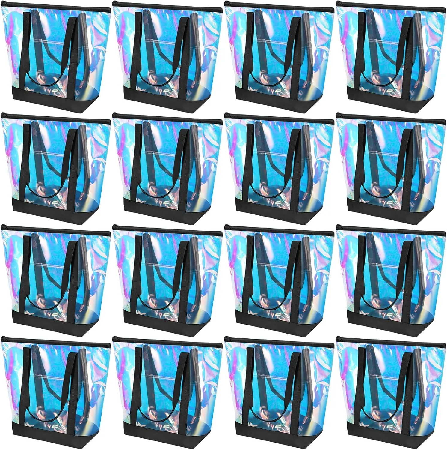 Silkfly 16 Pieces Clear Tote Bags Bulk, PVC Shoulder Handbag, Security Approved See Through Bag with Zipper Closure for Work