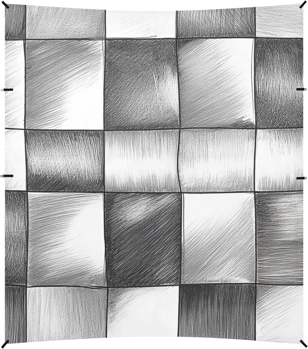 Silver Checked Hand-Drawn Sketch Beach Cabana UPF50 Easy Setup Portable Sun Shelter with Sandbags, Sand Shovel, Poles for Backyard and Camping