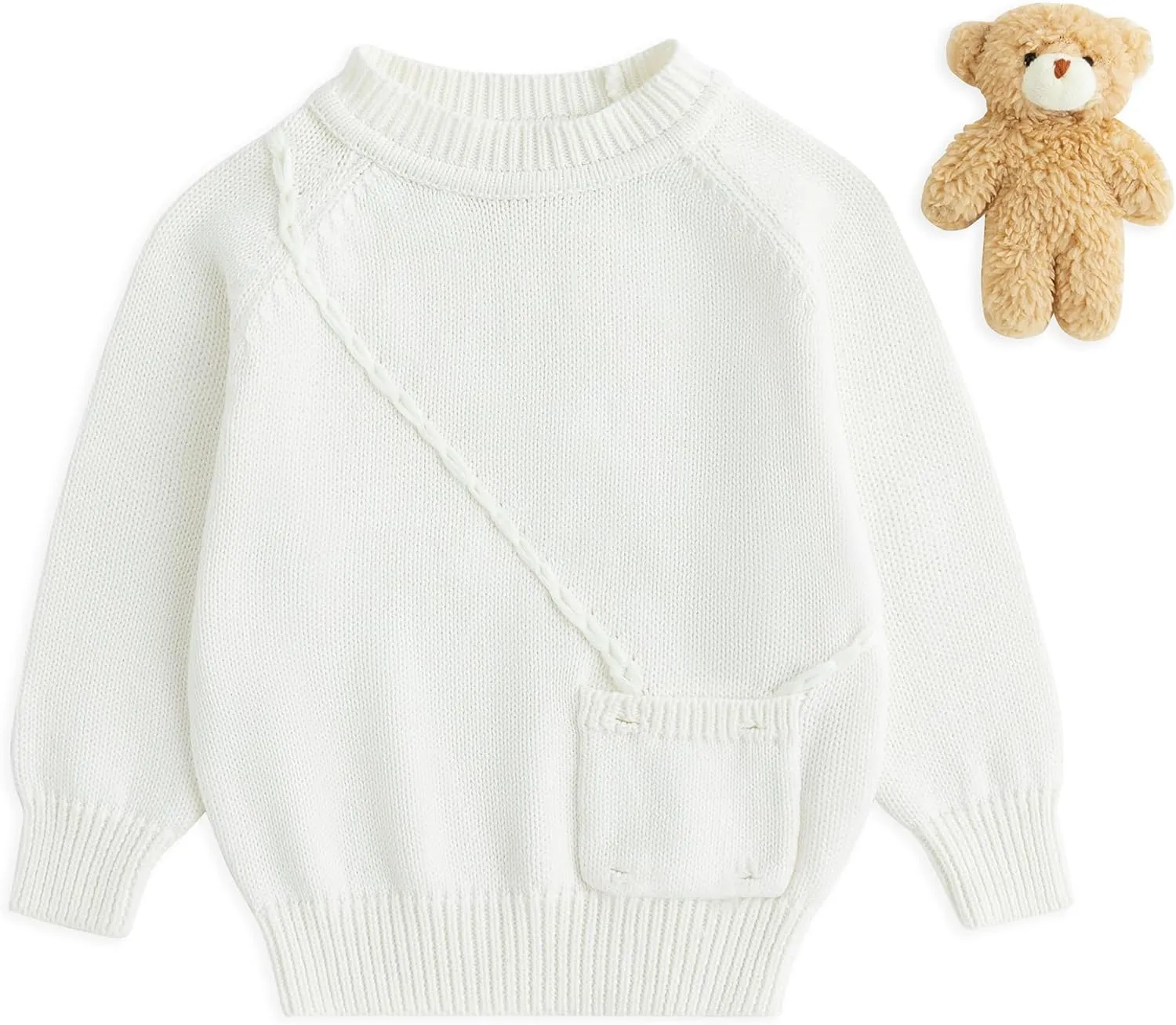 Simplee kids Baby Sweater with Bear in The Pocket Hand Crocheted Pullover Sweater Knit Toddler Clothes for Winter and Fall