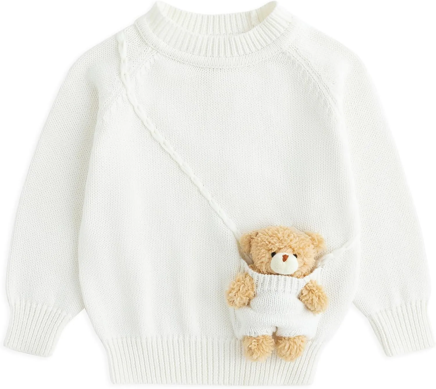 Simplee kids Baby Sweater with Bear in The Pocket Hand Crocheted Pullover Sweater Knit Toddler Clothes for Winter and Fall
