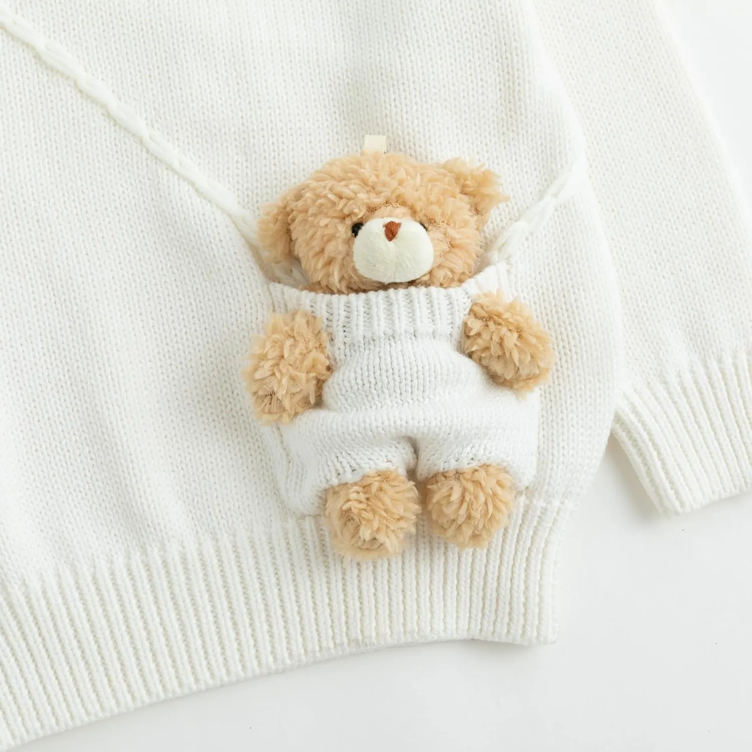 Simplee kids Baby Sweater with Bear in The Pocket Hand Crocheted Pullover Sweater Knit Toddler Clothes for Winter and Fall