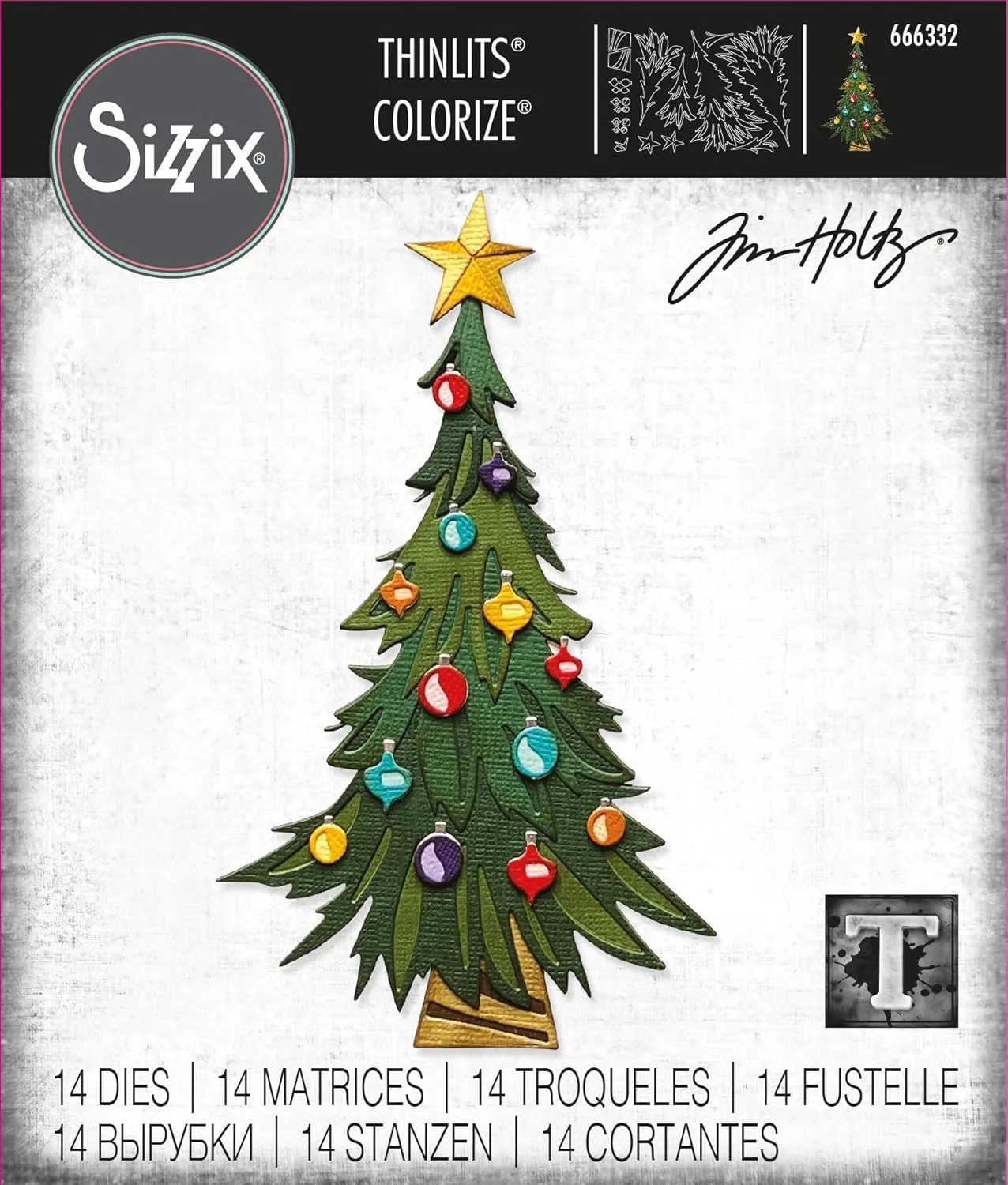 Sizzix Thinlits Die Set 14PK Trim a Tree Colorize by Tim Holtz | 666332 | Metal, Wafer-Thin Cutting Dies for Scrapbooking, Embossing, Journalling, Silver