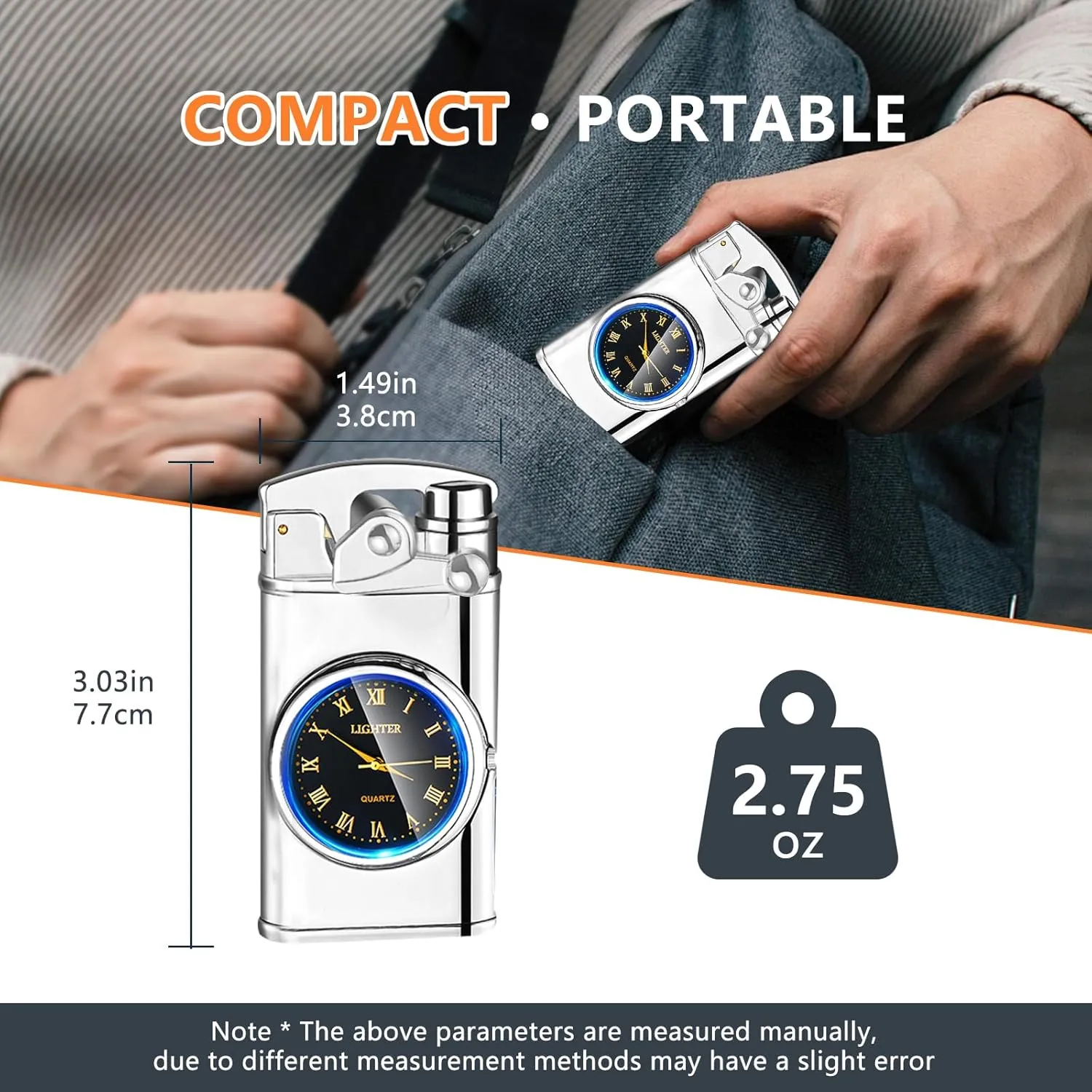 SKRFIRE Electric Plasma Electric Arc Lighter, Windproof Lighters, Metal Lighter Luminous Real Watch dial LED Lighting (Silver)