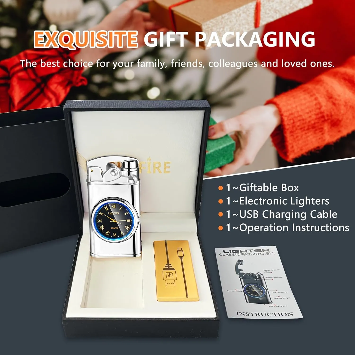 SKRFIRE Electric Plasma Electric Arc Lighter, Windproof Lighters, Metal Lighter Luminous Real Watch dial LED Lighting (Silver)