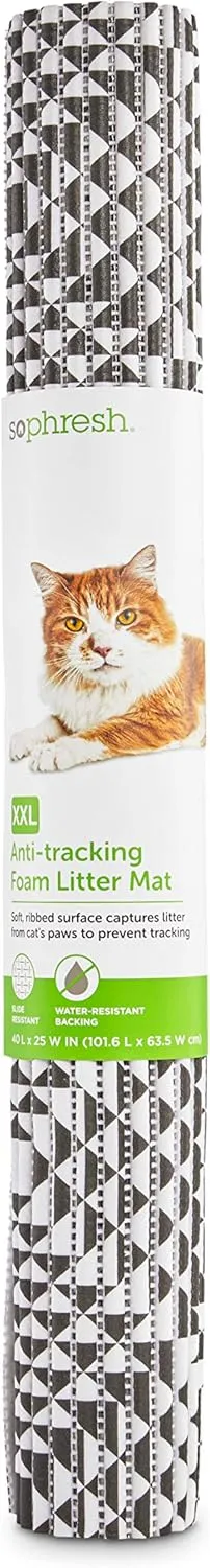 So Phresh Geometric-Print Anti-Tracking Foam Cat Litter Mat 40" L X 25" W