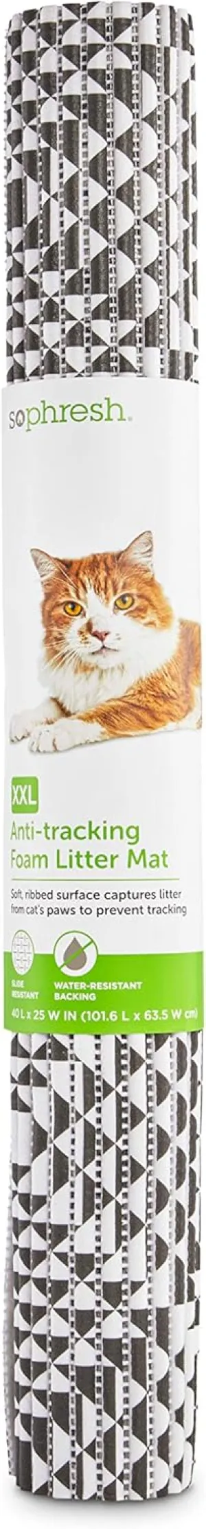 So Phresh Geometric-Print Anti-Tracking Foam Cat Litter Mat 40" L X 25" W