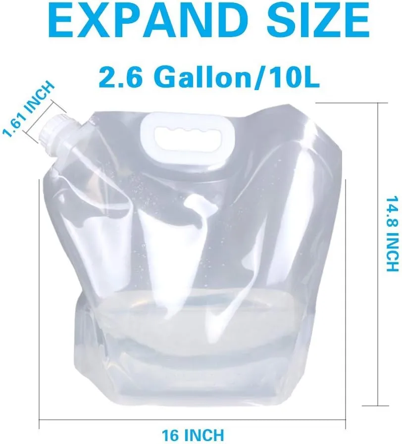 Soddeph Collapsible Water Container Bag, BPA Free Food Grade Clear Plastic Storage Jug for Sport Camping Riding Mountaineer,Freezable, Food Grade (10-pack-2.6 Gal)