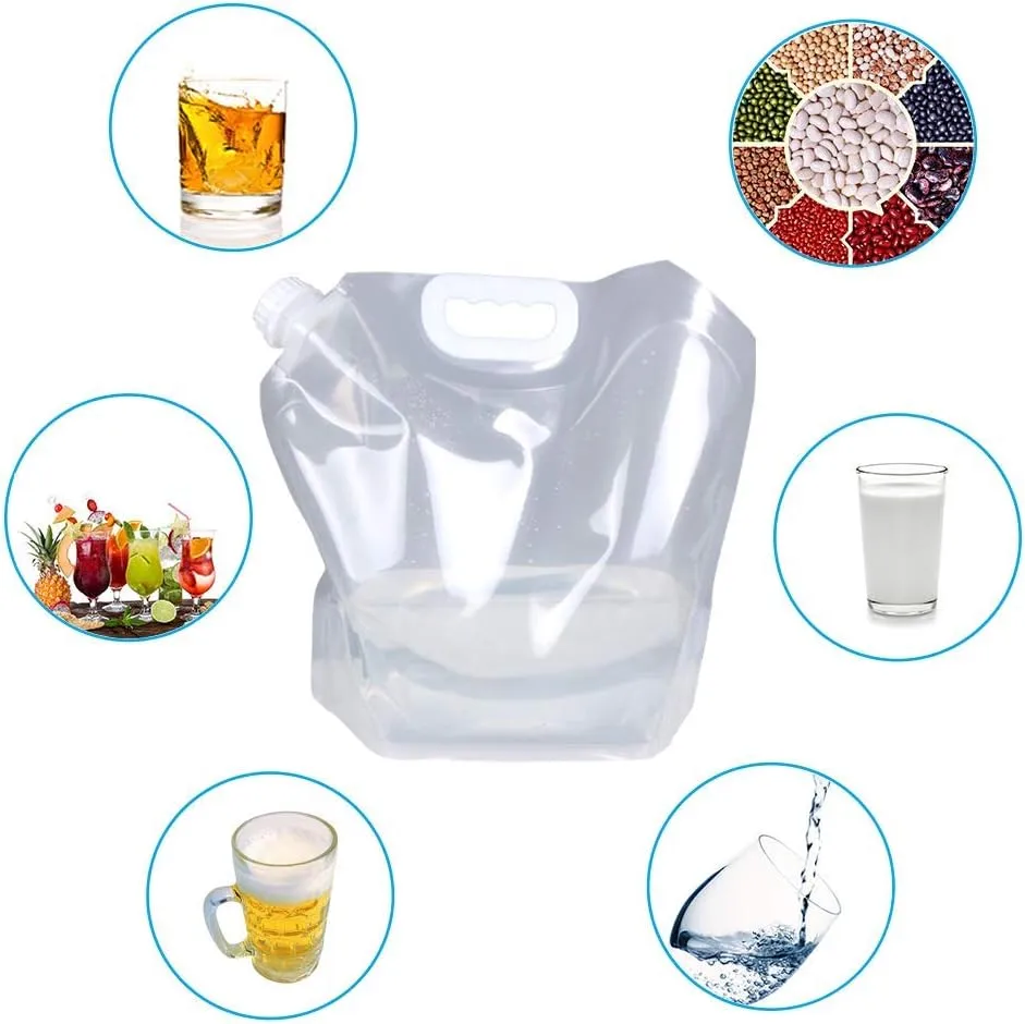 Soddeph Collapsible Water Container Bag, BPA Free Food Grade Clear Plastic Storage Jug for Sport Camping Riding Mountaineer,Freezable, Food Grade (10-pack-2.6 Gal)