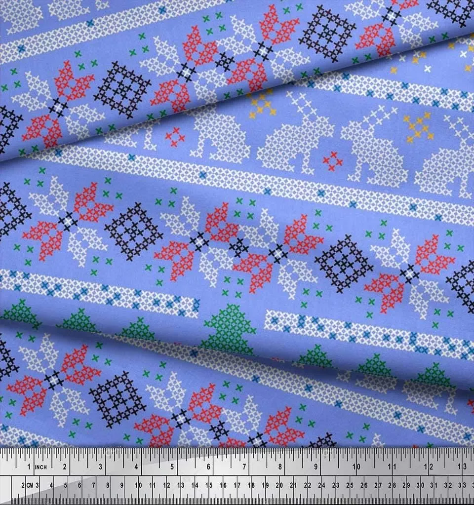 Soimoi Moss Georgette Brown Fabric - by The Yard - 42 Inch Wide - Geometric, Christmas Tree & Rabbit Knitting Style Kids Textile - Festive and Cozy Patterns for Stylish Creations Printed Fabric