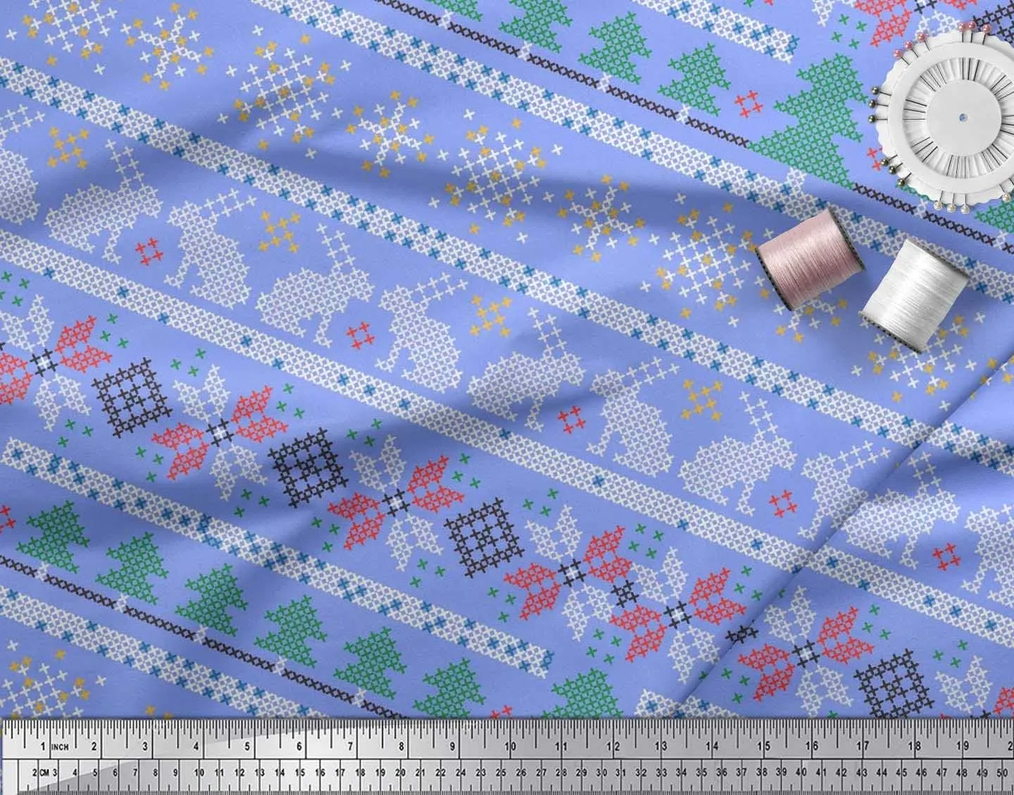 Soimoi Moss Georgette Brown Fabric - by The Yard - 42 Inch Wide - Geometric, Christmas Tree & Rabbit Knitting Style Kids Textile - Festive and Cozy Patterns for Stylish Creations Printed Fabric