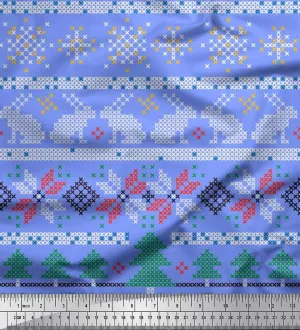 Soimoi Moss Georgette Brown Fabric - by The Yard - 42 Inch Wide - Geometric, Christmas Tree & Rabbit Knitting Style Kids Textile - Festive and Cozy Patterns for Stylish Creations Printed Fabric