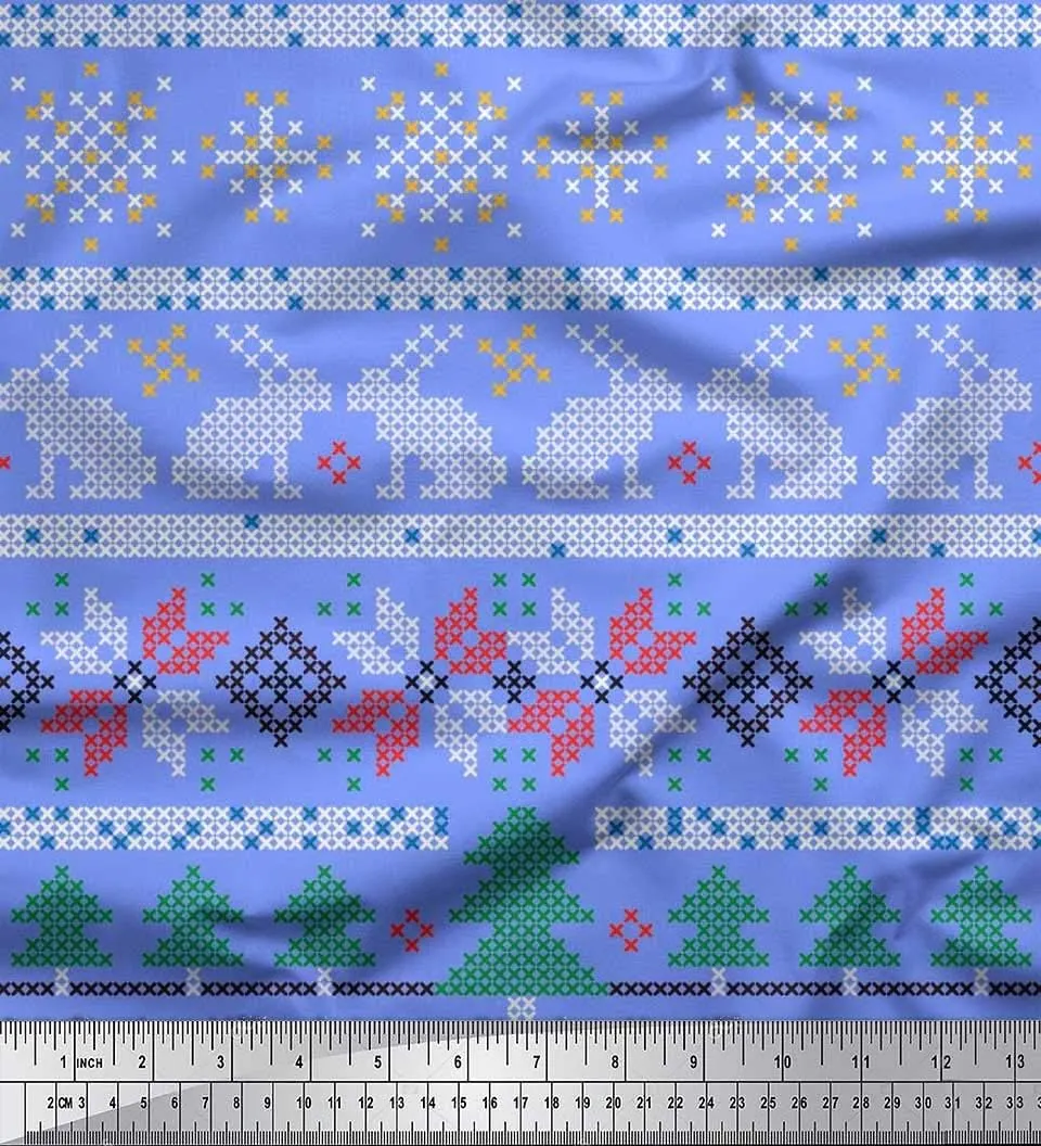 Soimoi Moss Georgette Brown Fabric - by The Yard - 42 Inch Wide - Geometric, Christmas Tree & Rabbit Knitting Style Kids Textile - Festive and Cozy Patterns for Stylish Creations Printed Fabric
