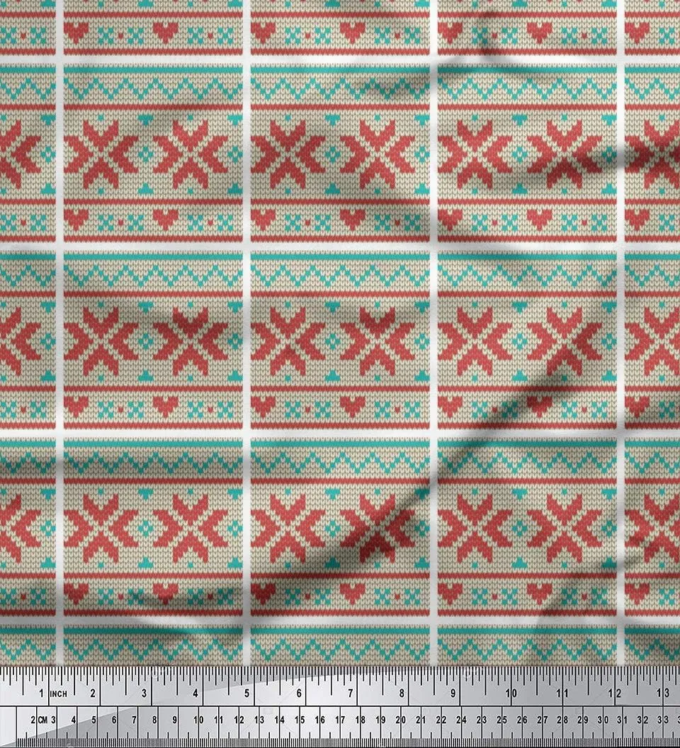 Soimoi Rayon Green Fabric - by The Yard - 42 Inch Wide - Aztec Knitting Geometric Print Fabric - Ethnic and Trendy Designs for Fashion and Craft Projects Printed Fabric