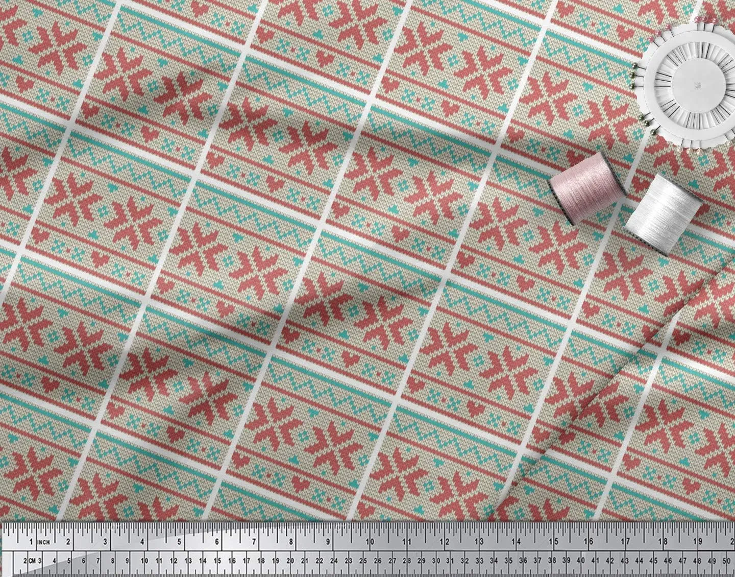 Soimoi Rayon Green Fabric - by The Yard - 42 Inch Wide - Aztec Knitting Geometric Print Fabric - Ethnic and Trendy Designs for Fashion and Craft Projects Printed Fabric