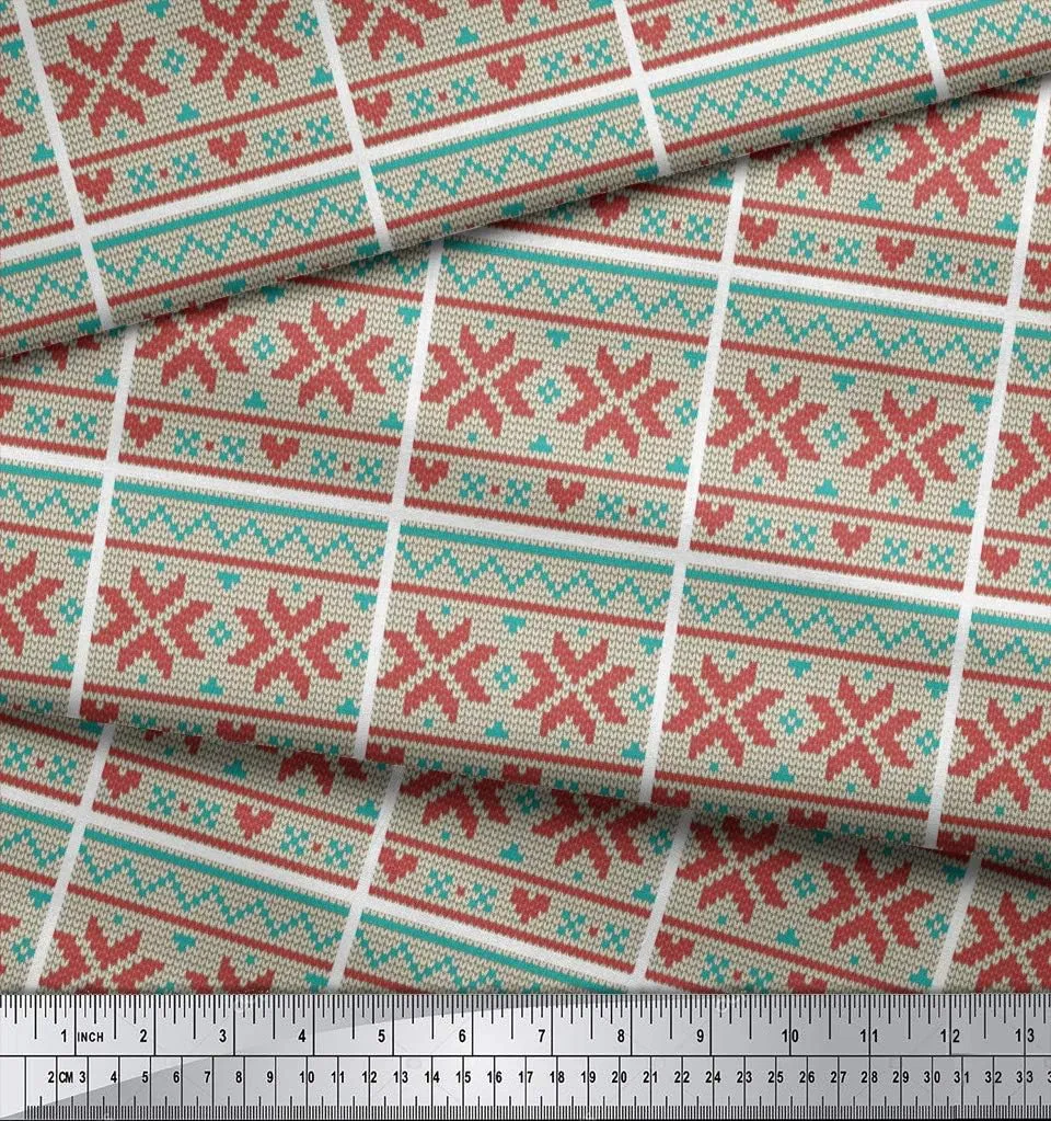 Soimoi Rayon Green Fabric - by The Yard - 42 Inch Wide - Aztec Knitting Geometric Print Fabric - Ethnic and Trendy Designs for Fashion and Craft Projects Printed Fabric