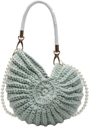 Solyinne Handwoven Fashion Seashell Bag for Woman Shoulder Bag with Pearl Chain Summer Small Shell Crossbody Beach Bag