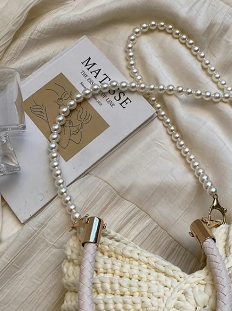 Solyinne Handwoven Fashion Seashell Bag for Woman Shoulder Bag with Pearl Chain Summer Small Shell Crossbody Beach Bag