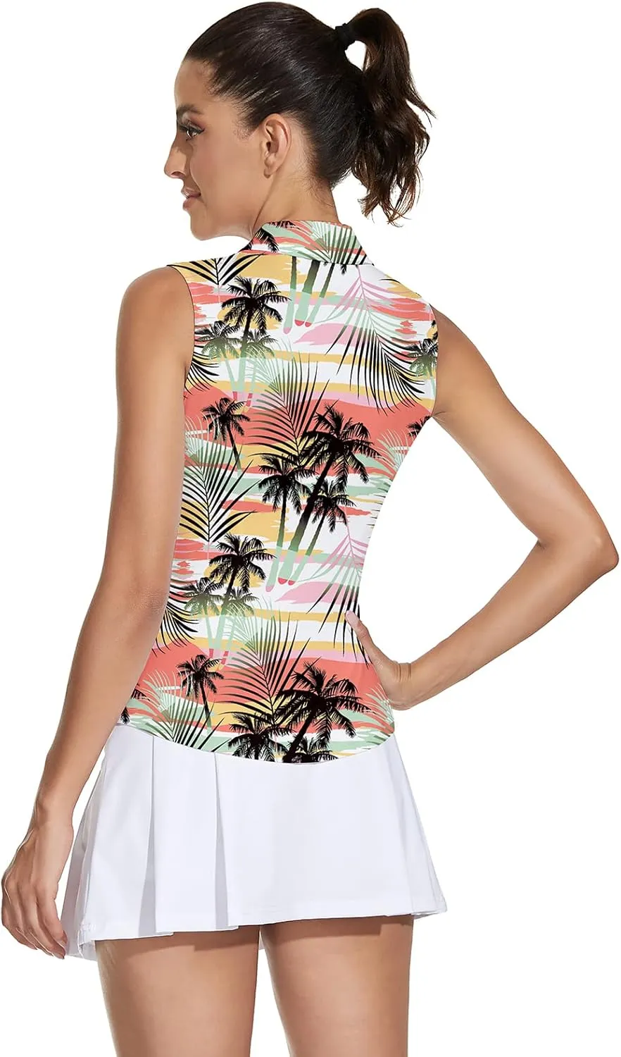 Soneven Womens Sleeveless Golf Shirt Moisture Wicking Athletic Golf Tank Top Printed Polo Tennis Shirts (XS-3XL)