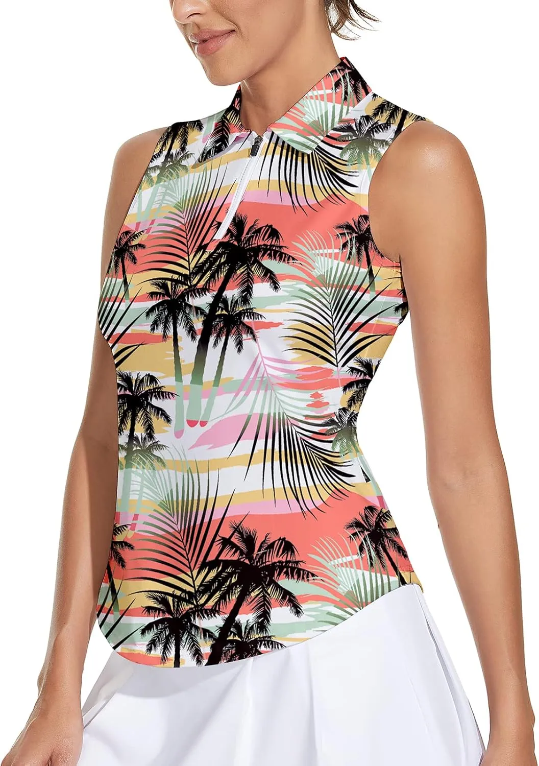 Soneven Womens Sleeveless Golf Shirt Moisture Wicking Athletic Golf Tank Top Printed Polo Tennis Shirts (XS-3XL)