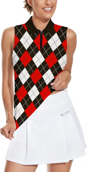 Soneven Womens Sleeveless Golf Shirt Moisture Wicking Athletic Golf Tank Top Printed Polo Tennis Shirts (XS-3XL)