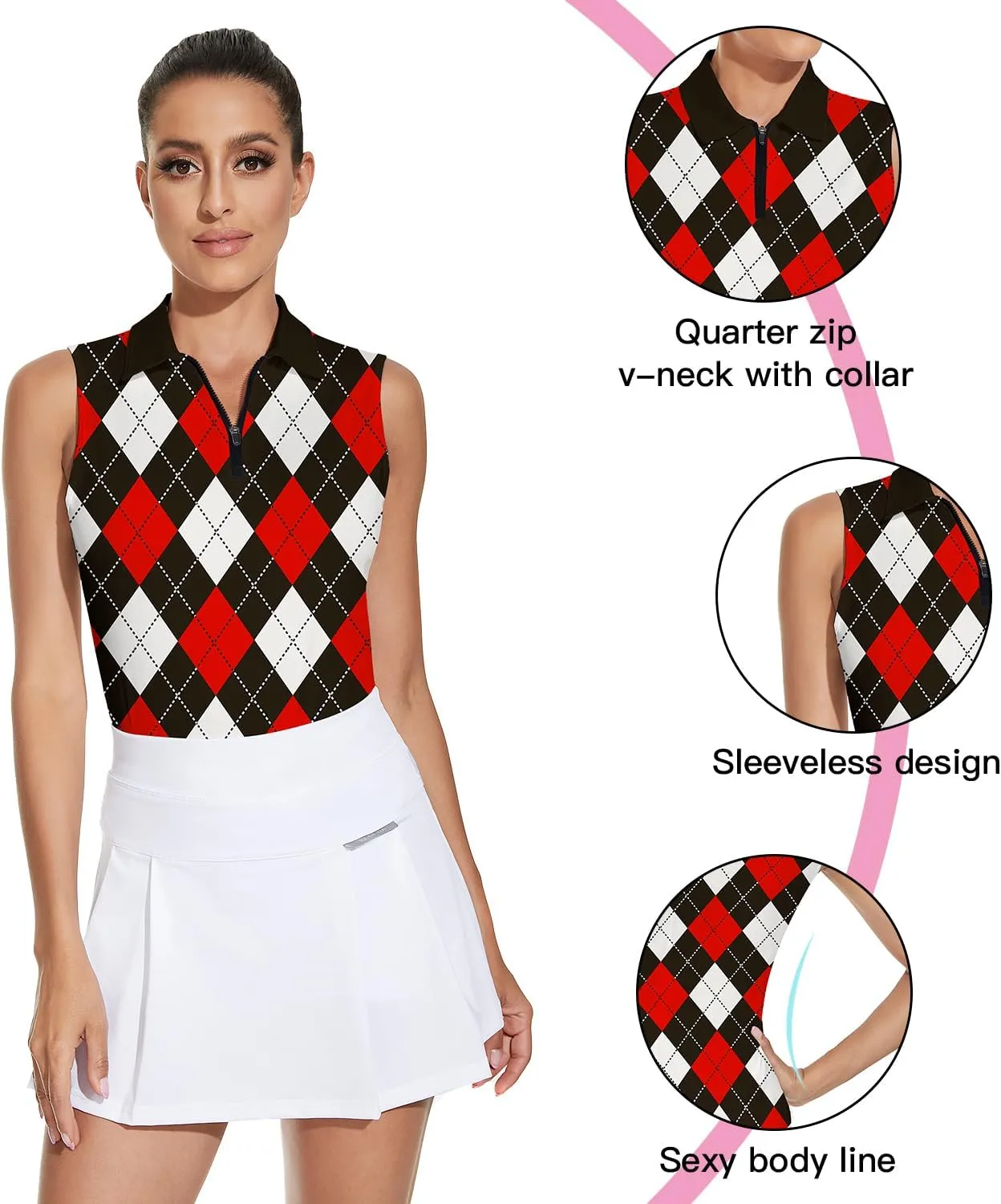Soneven Womens Sleeveless Golf Shirt Moisture Wicking Athletic Golf Tank Top Printed Polo Tennis Shirts (XS-3XL)