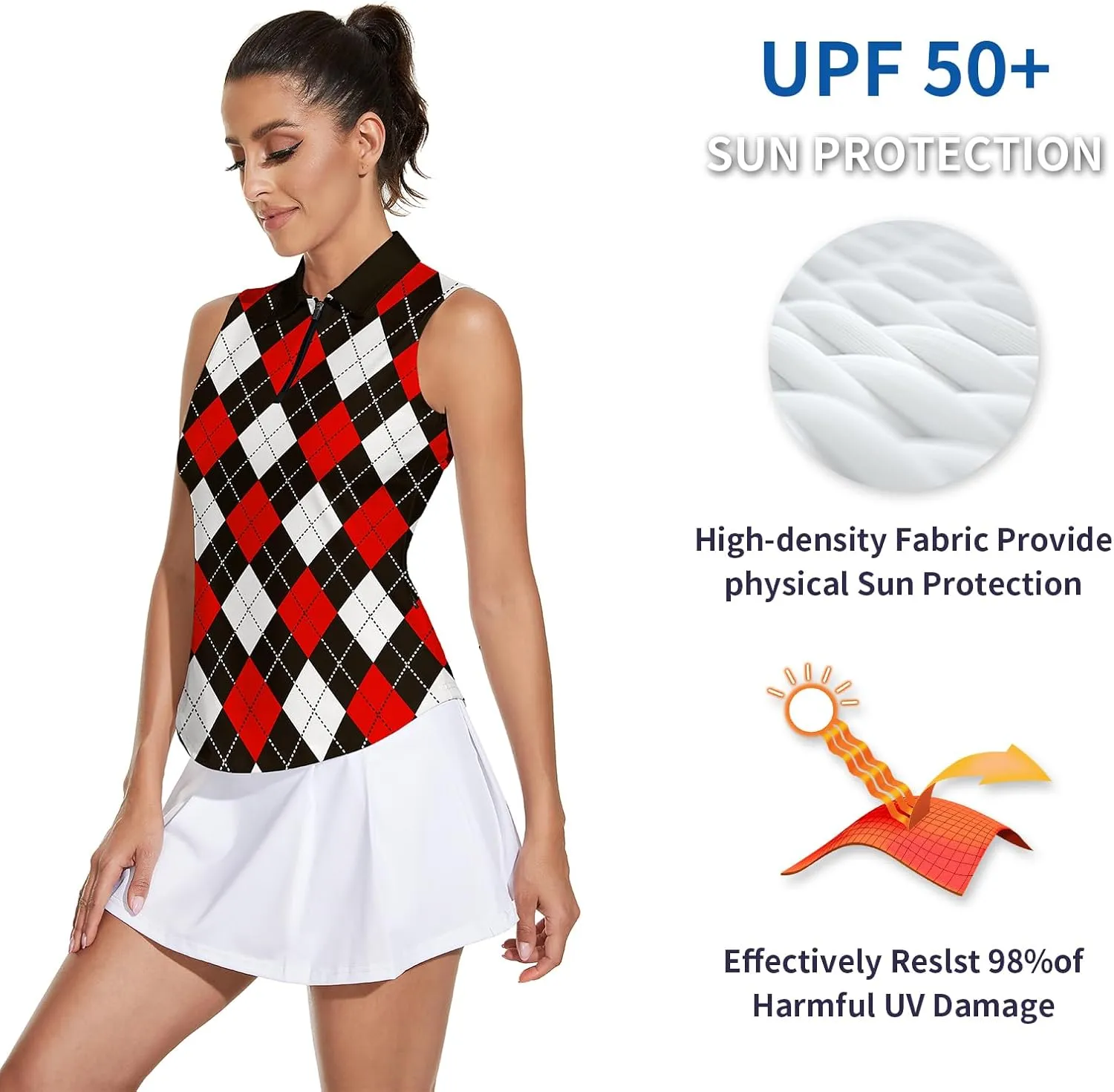 Soneven Womens Sleeveless Golf Shirt Moisture Wicking Athletic Golf Tank Top Printed Polo Tennis Shirts (XS-3XL)