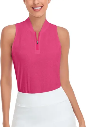 Soneven Women's Sleeveless Golf Shirts Printed Moisture Wicking V Neck Golf Polo Shirts Racerback Golf Tank Tops