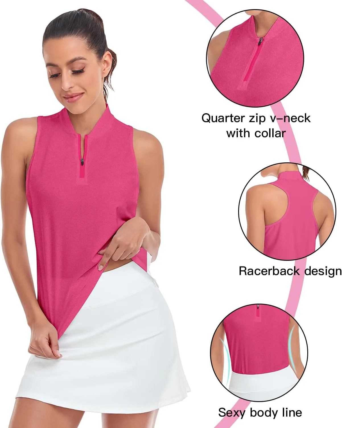 Soneven Women's Sleeveless Golf Shirts Printed Moisture Wicking V Neck Golf Polo Shirts Racerback Golf Tank Tops